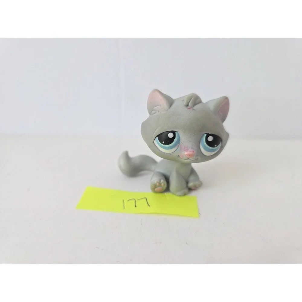 Littlest Pet Shop figure cat shorthair 177 grey blue eyes tabby